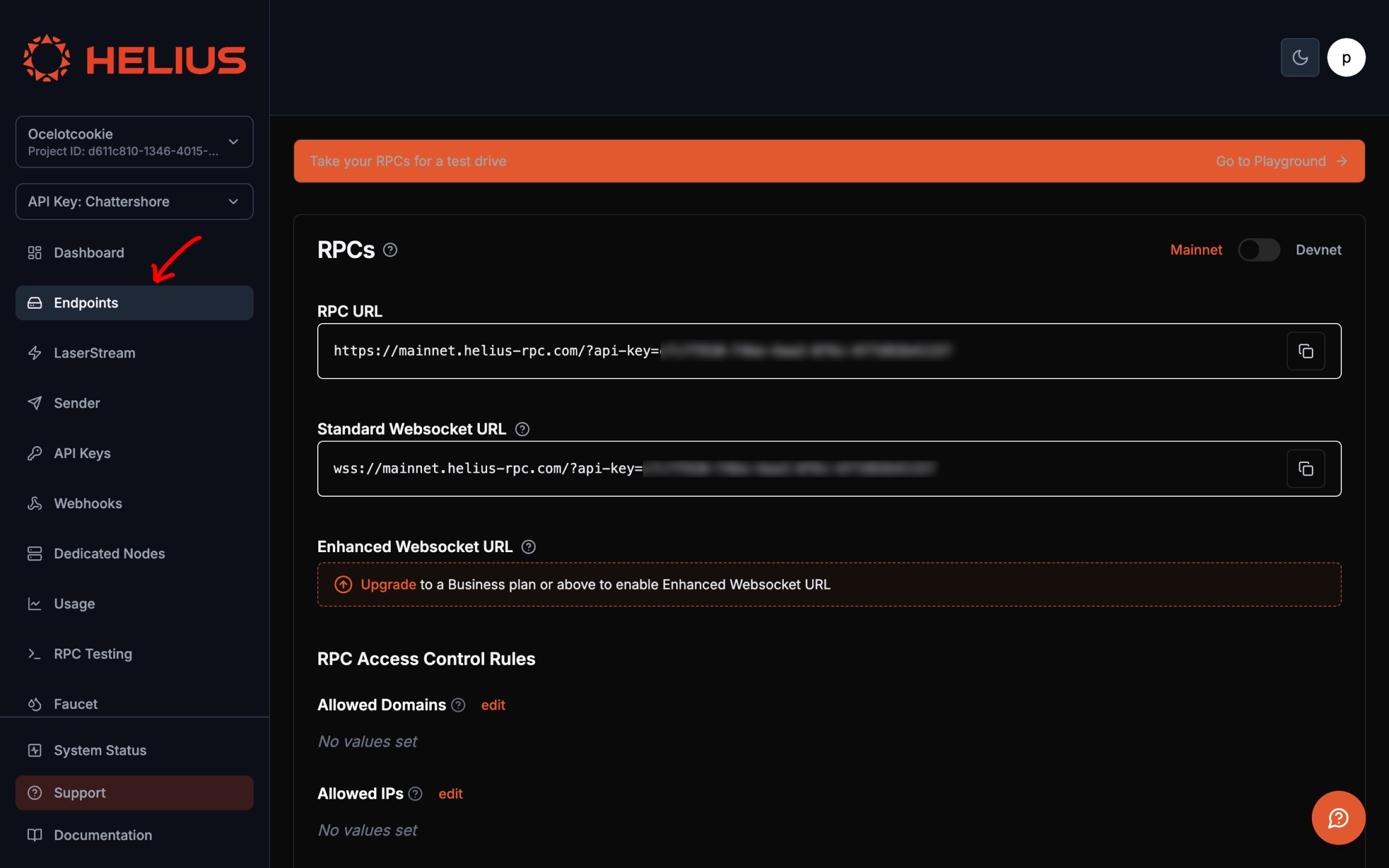 Helius Endpoints page
